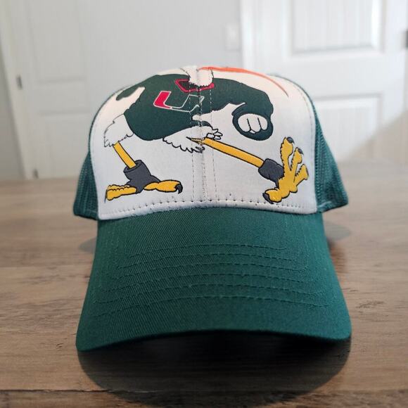 Miami Hurricanes Snap Back Hat Cap Sebastian the Ibis NCAA Large Print Trucker - Picture 2 of 8